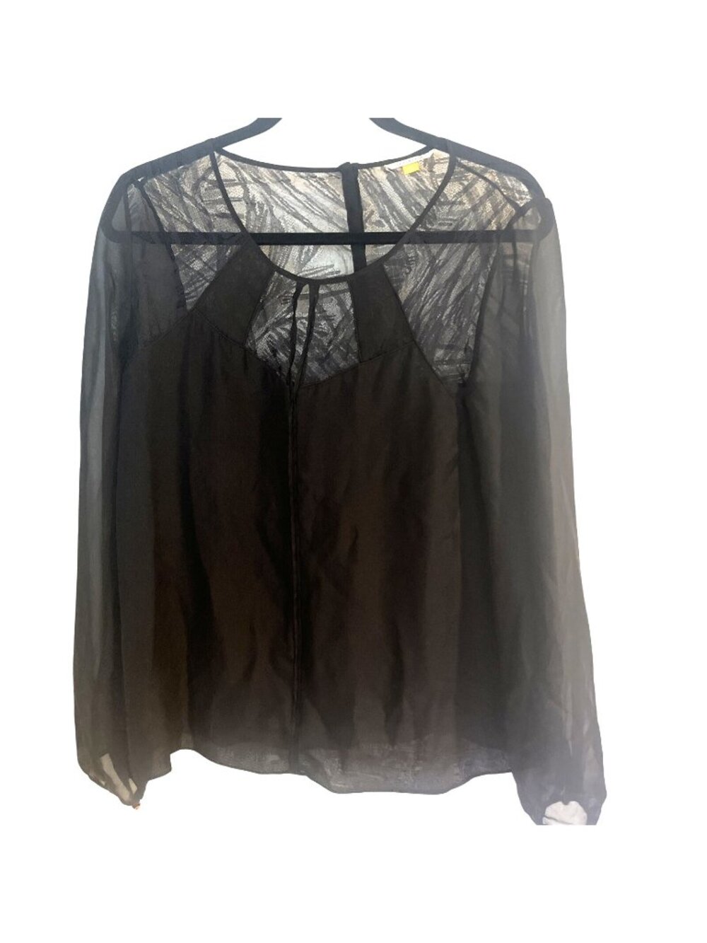 Leifsdottir Silk Blouse Anthropologie Sz 8 Top Womens Long Sleeve Black Lace